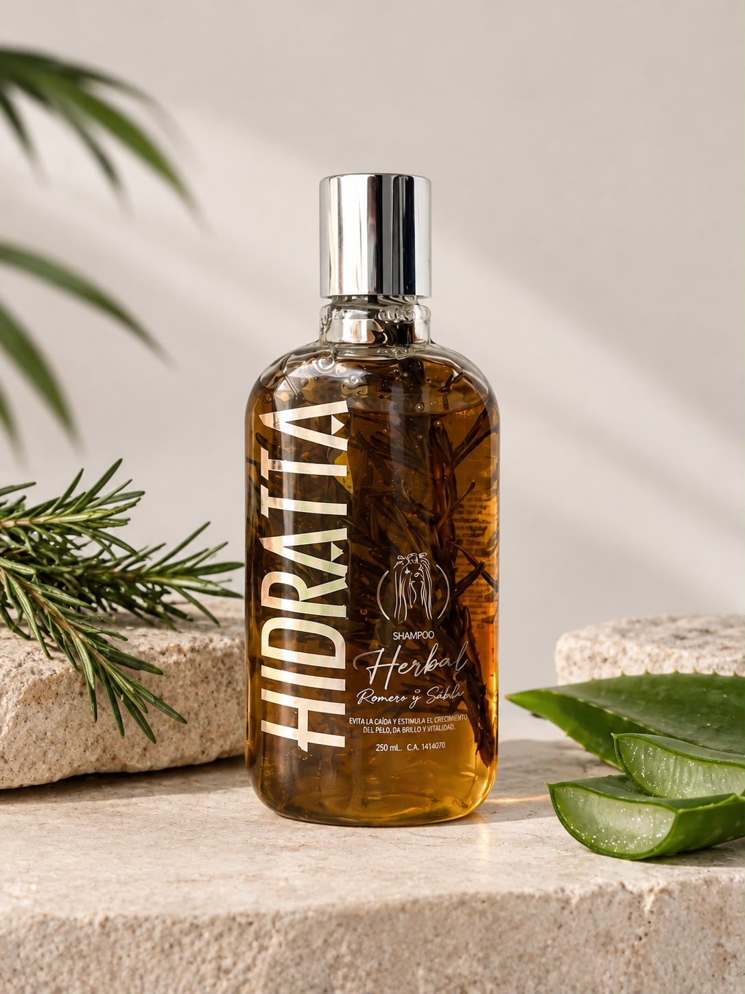 Shampoo Herbal Hidratta Romero y Sábila para mascotas, frasco de 250 mL